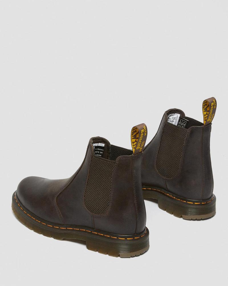 Dark / Brown Men's Dr Martens 2976 Slip Resistant Leather Ankle Boots | CA 424TCE